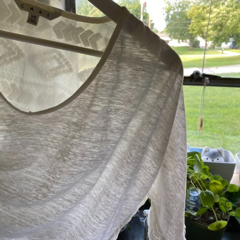 CAbi Top‎ Womens XS Waverly White Lace Back Top #773 Lined Sheer Dolman Sleeve - Picture 3 of 10
